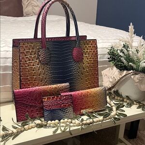 Elegant Multicolor Crocodile-Embossed Tote Bag